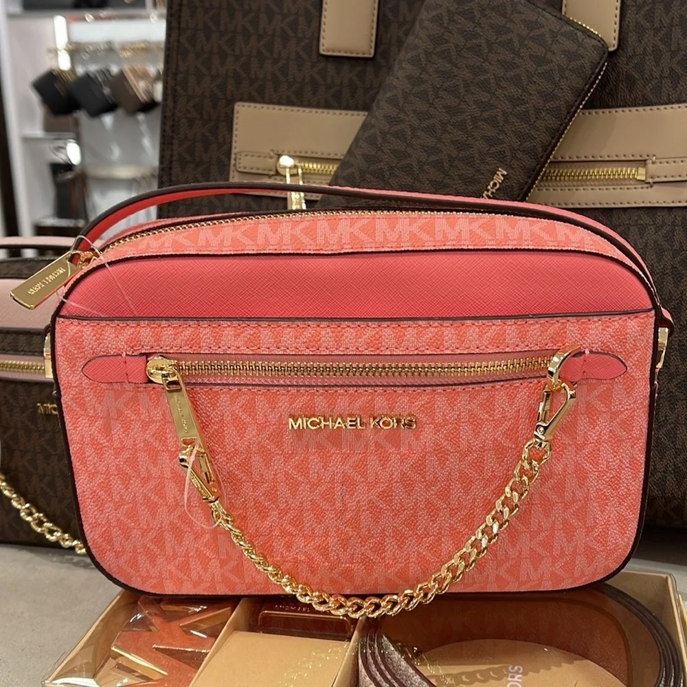 Michael Kors Jet Set Item Large East West Zip Chain Crossbody Grapefruit